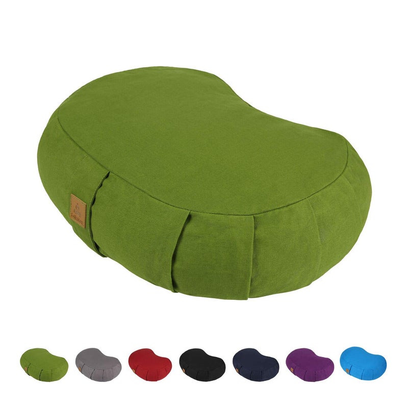 FelizMax Crescent Zafu Meditation Pillow, 44x28x14cm, Zabuton Yoga Bolster, Meditation Cushion, Floor Pouf Yoga Pillow, Zippered Organic Cotton Cover, Natural Buckwheat, Large Kneeling Pillow-Green - Image 1